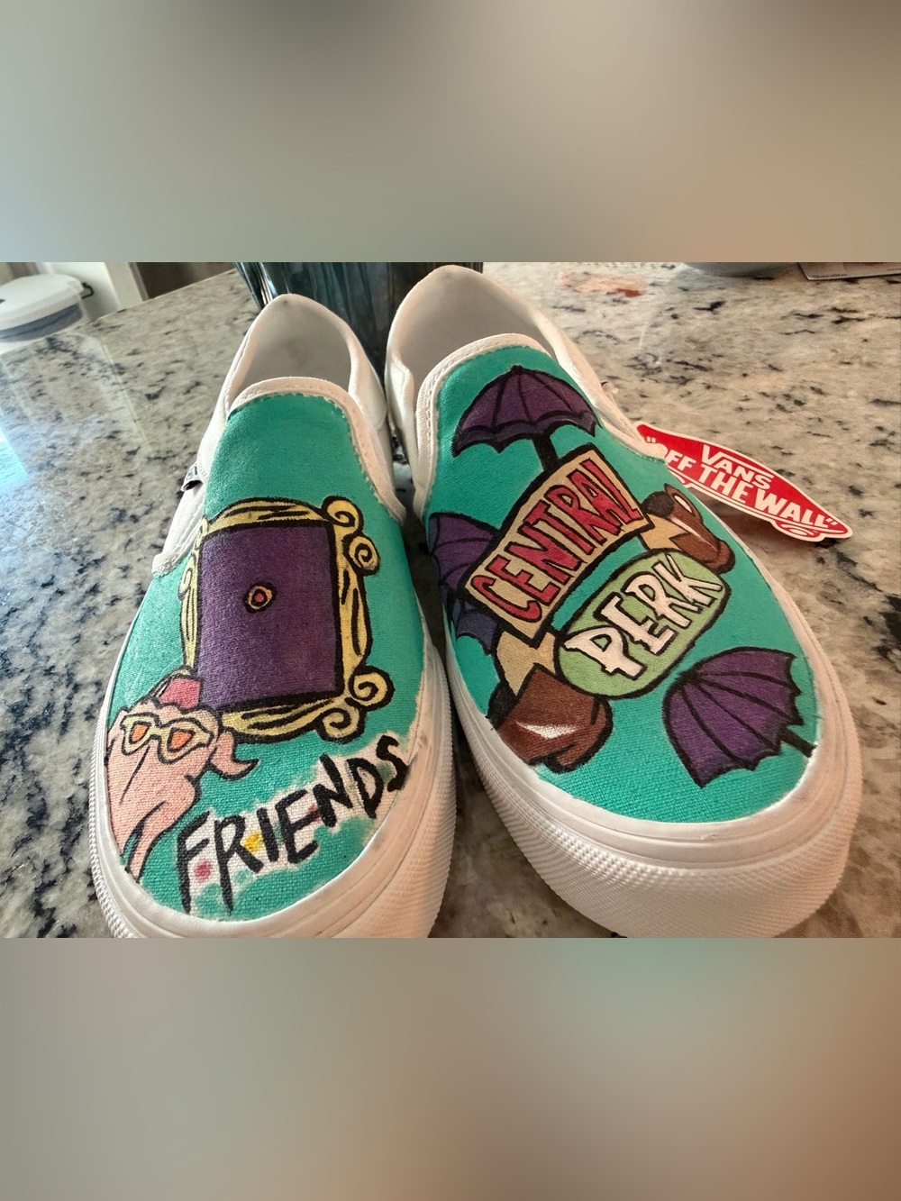 Custom Vans in Teal with Multicolor 'Friends'☕️Artwork…💜💛🩵💚🩷
Never Worn